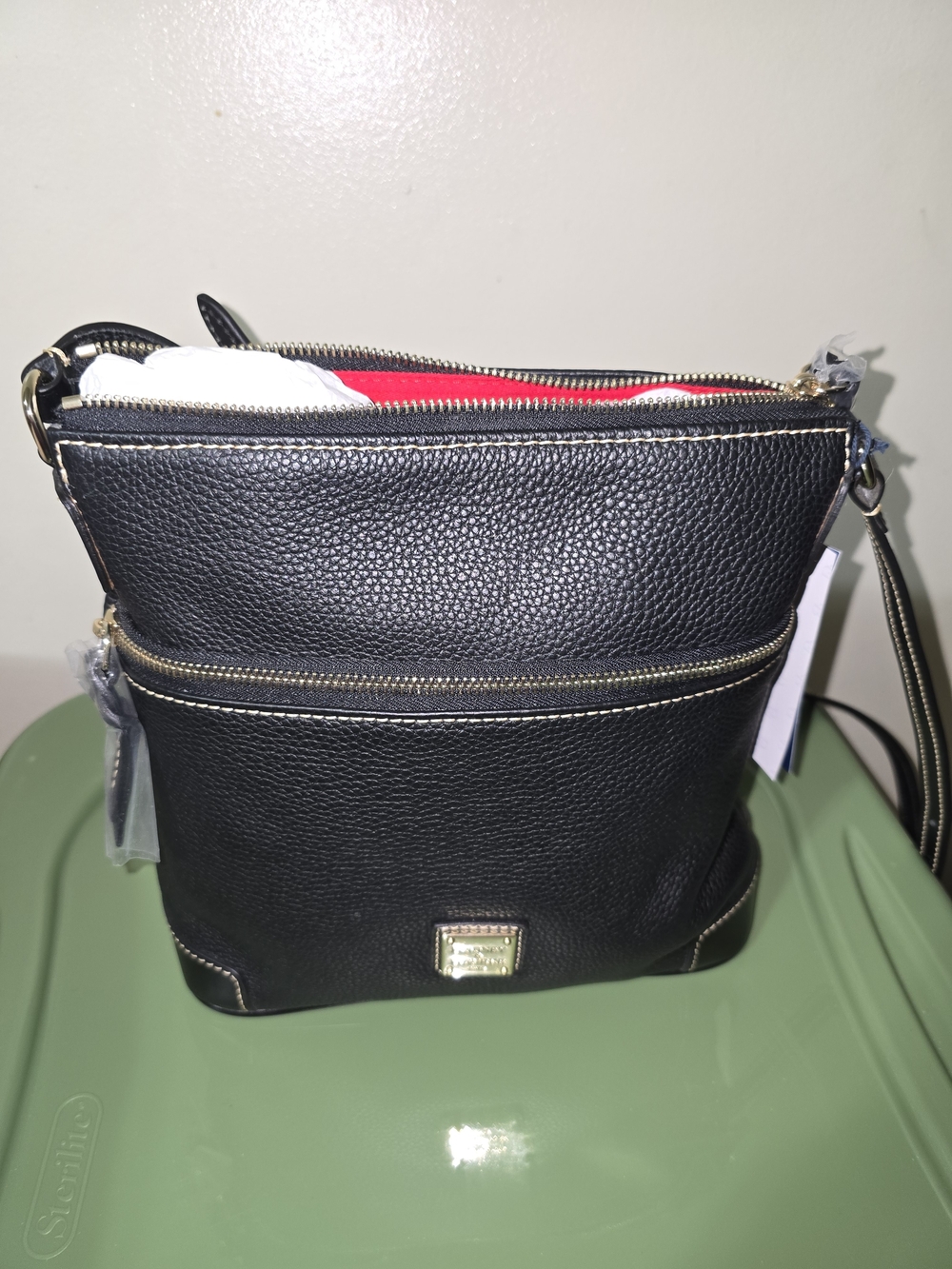 Dooney & Bourke Black Pebbled Leather Crossbody with Red Lining BNWT
